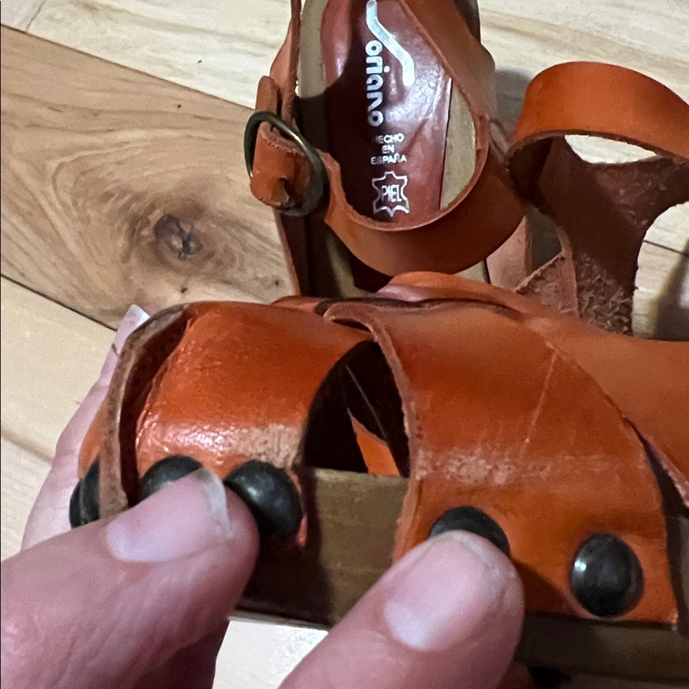 Women's Cognac Colour Leather Sandals - Picture 4 of 17